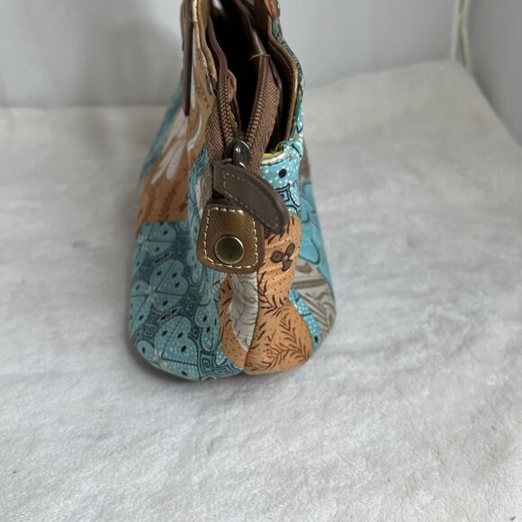 Relic Boho Patchwork Handbag With Bamboo Handles & Leather Accents Retro Style - Picture 2 of 15